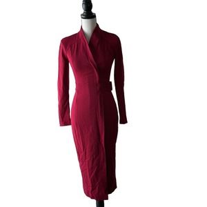 NWT: BGL Size 2 Red Front Zip Belted Long Sleeve Dress
